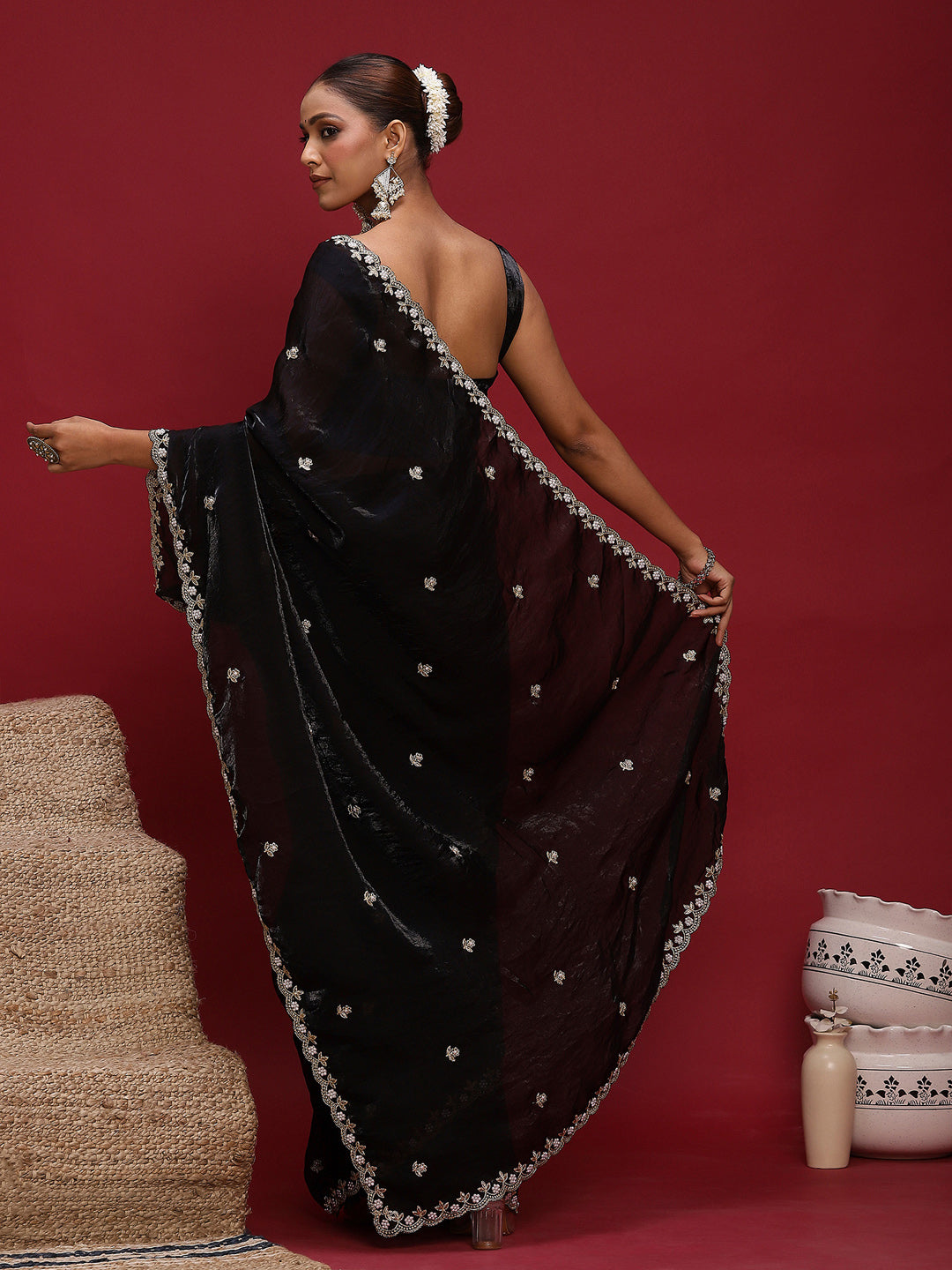 black saree party wear silk