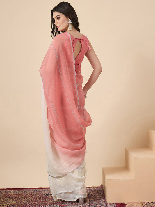 Rani Pink Ombre Organza Saree with Stone Work