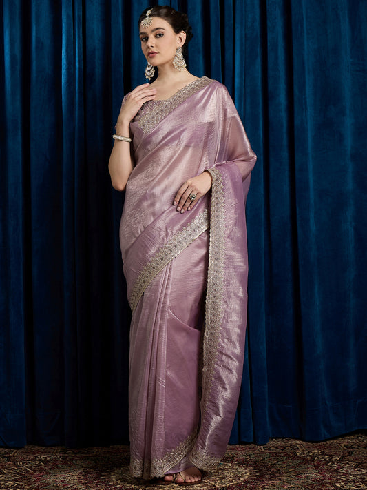 Peach Tissue Silk With Sequin Work Saree