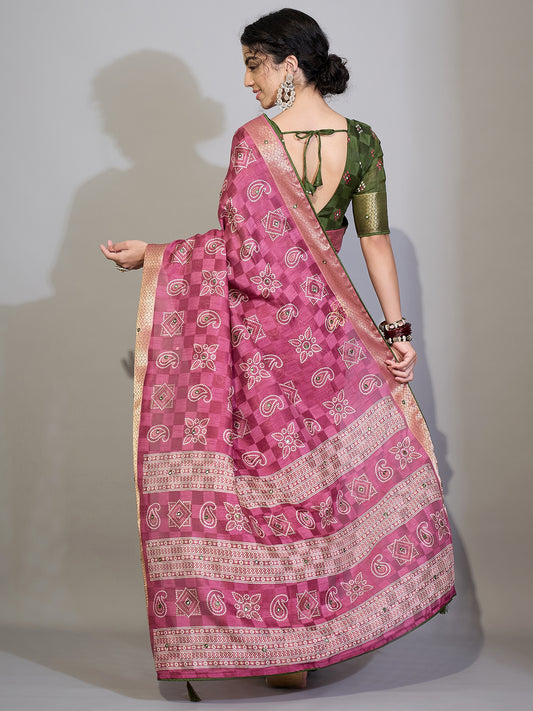 Cotton Blend Saree withBhandni Print