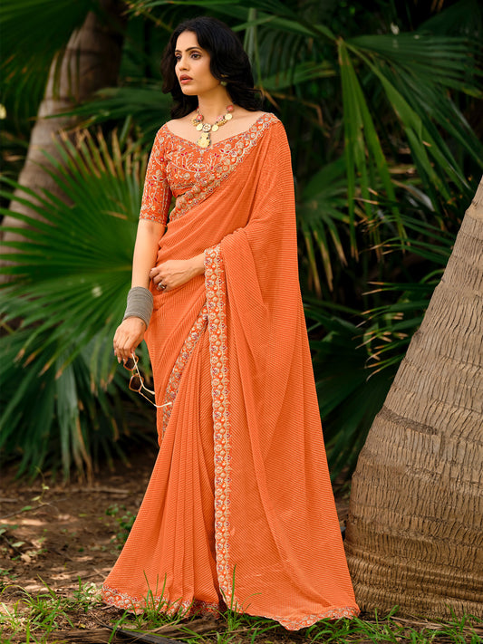 Vibrant Orange Georgette Saree