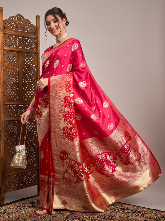 Maroon & Off-White Silk Blend Heritage Banarasi Style Saree