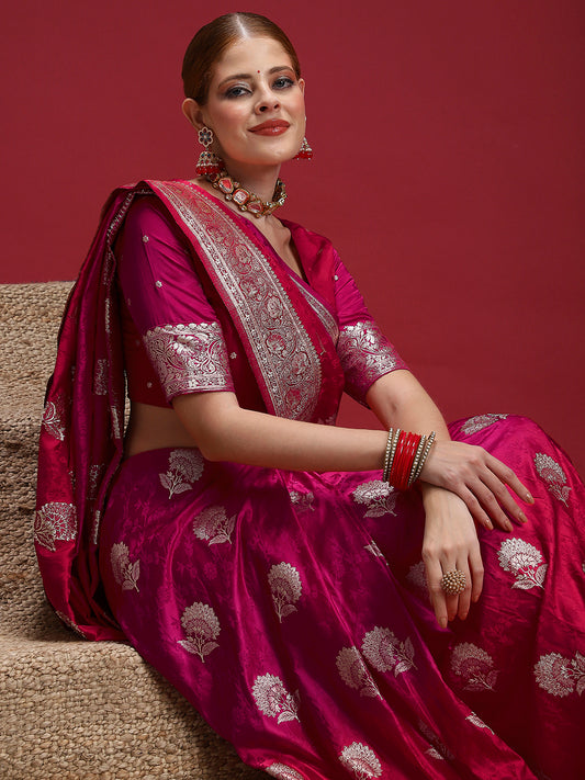 Ethnic Motifs Woven Design Zari Banarasi Saree