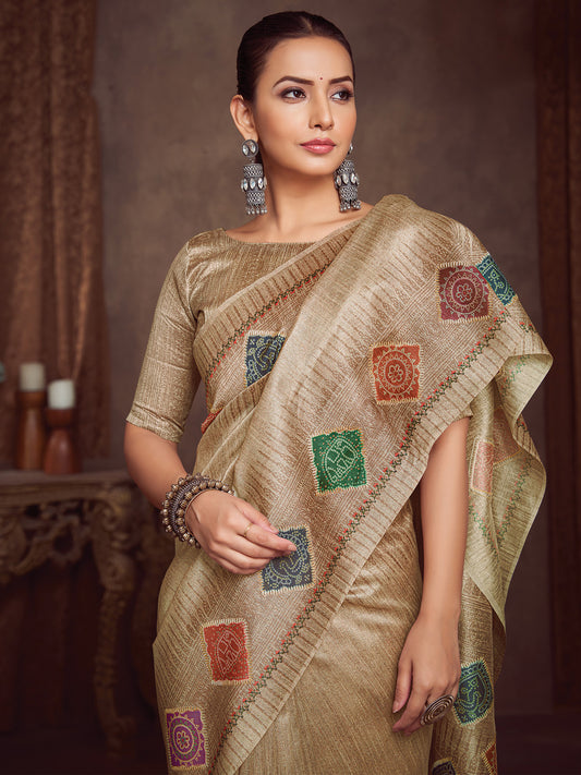 Bandhani Embroidered Silk Cotton Saree