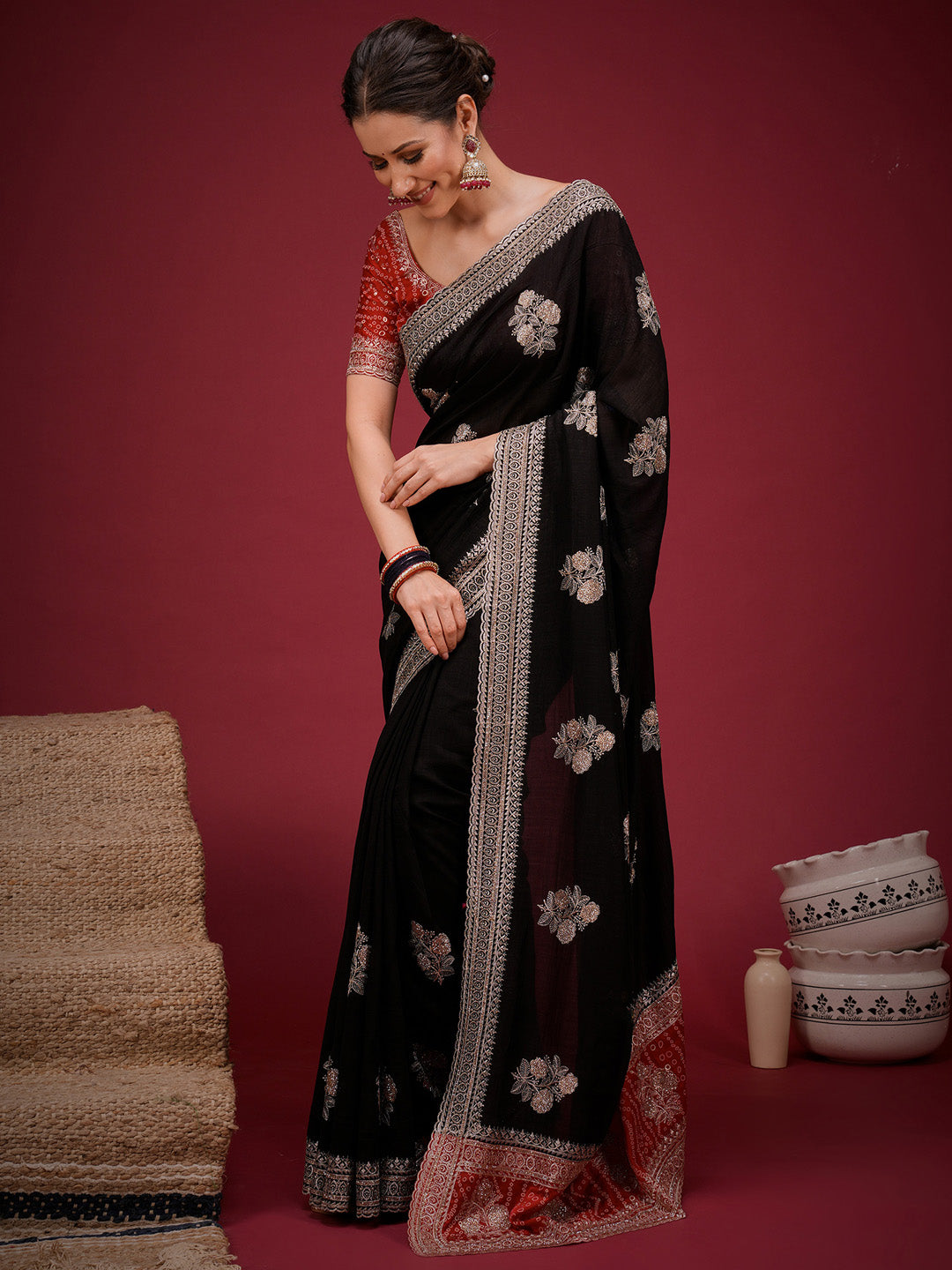 bandhani saree collection
puja wear saree
visit to temple saree