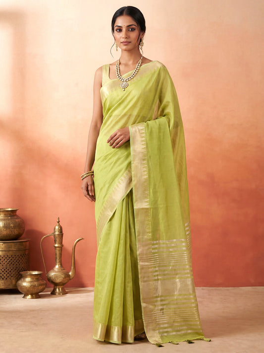 Lime Green Chanderi Silk Saree