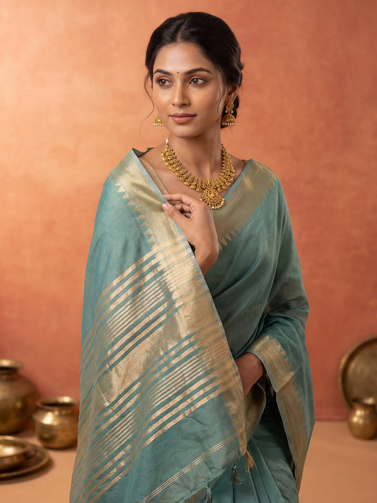 Sage Green Chanderi Silk Saree