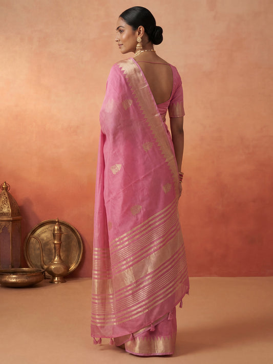 Pink Chanderi Silk Saree