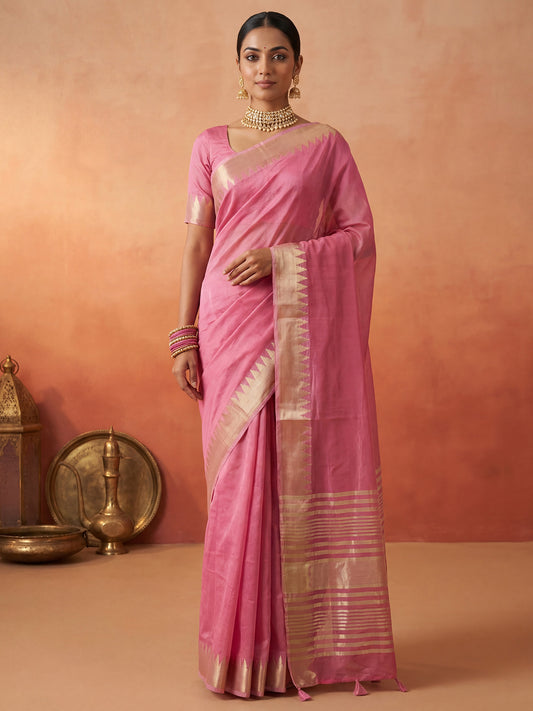 Pink Chanderi Silk Saree