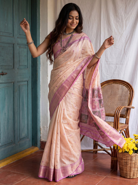 Off White & Mauve Madhubani Print Saree