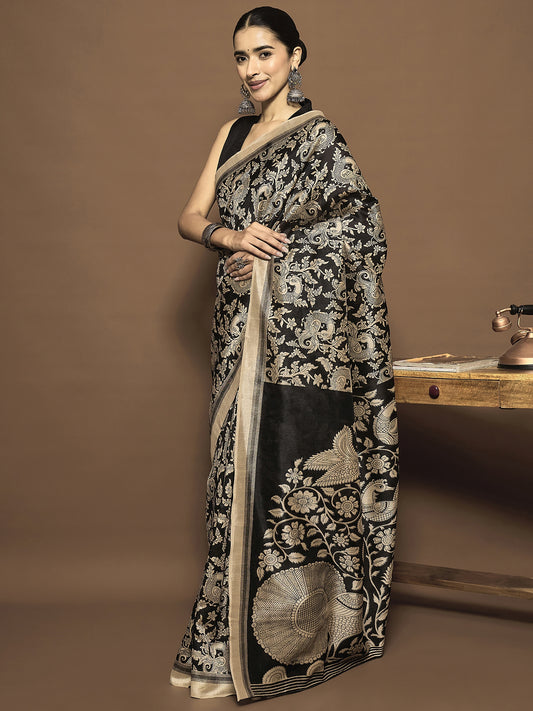 Black Kalamkari Silk Saree