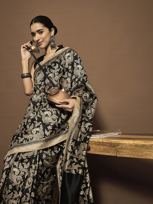 Black Kalamkari Silk Saree