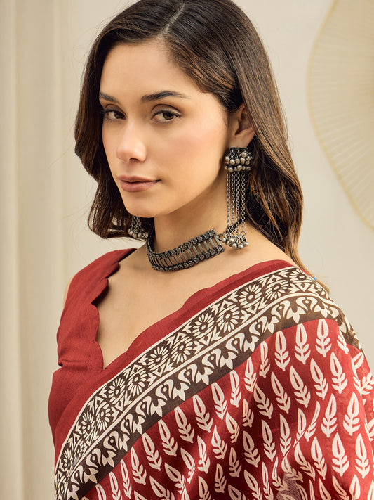 Maroon Bhagalpuri Silk Saree