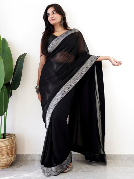 Ready to Wear Black Georgette Solid Saree