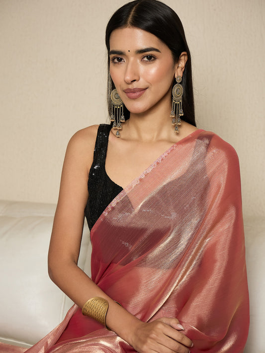 Ready to Wear Mauve Shimmering Tissue Silk Blend Saree