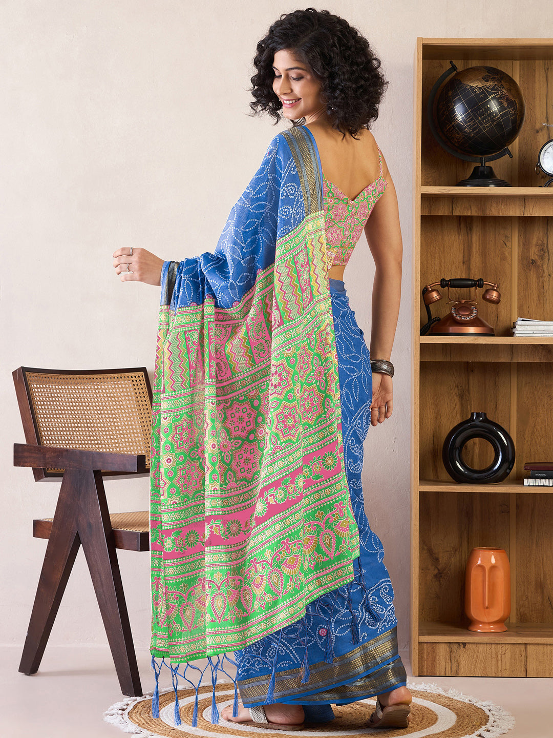 Blue Bandhani Printed Saree | RESSA
