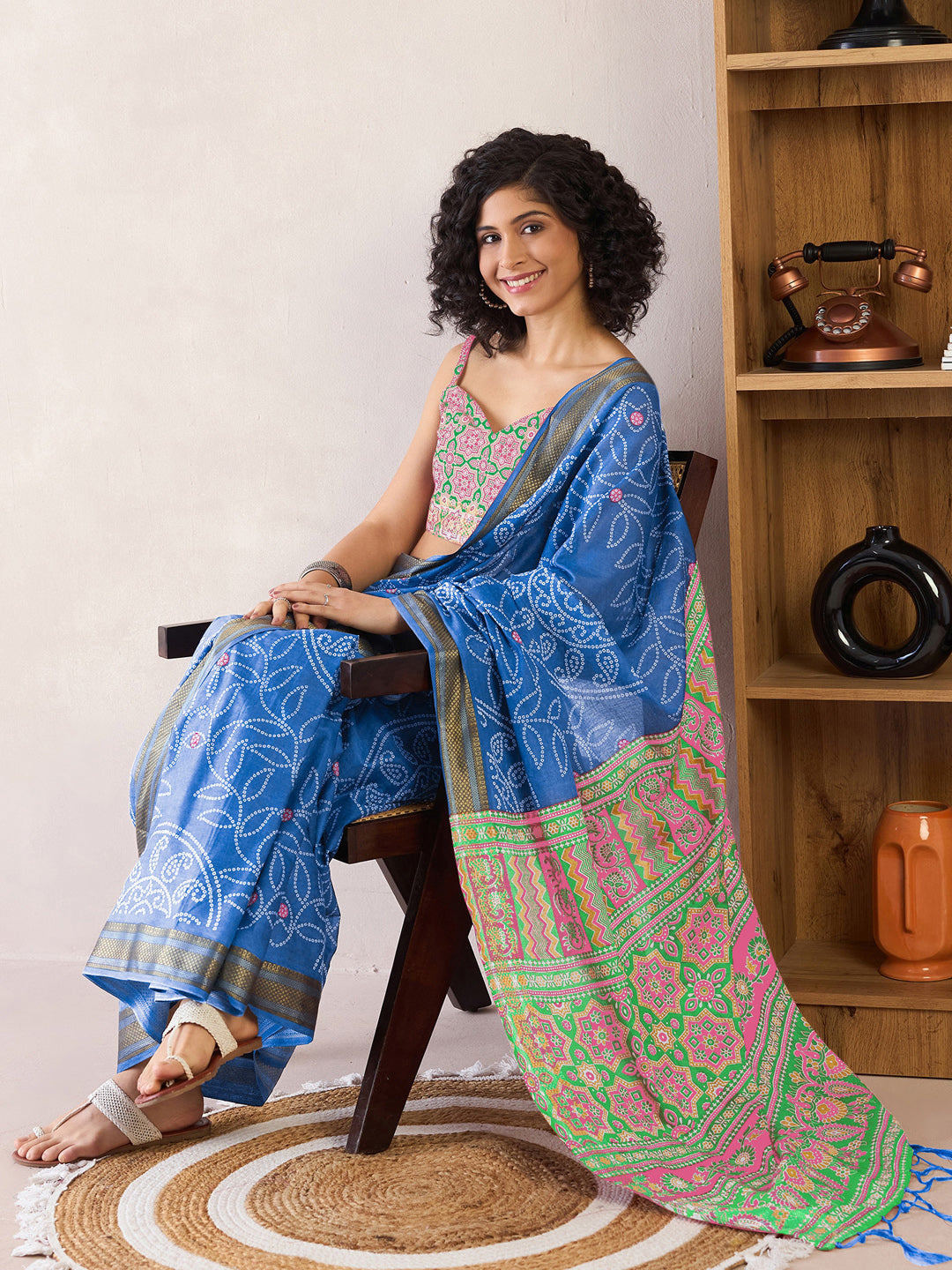 Blue Bandhani Printed Saree | RESSA