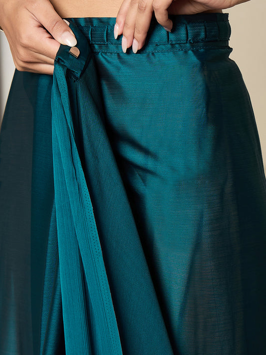 Ready to Wear Teal Satin Ready To Wear Saree