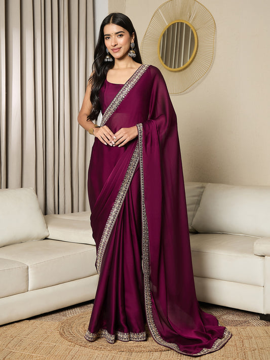 Ready To Wear Magenta Satin Saree