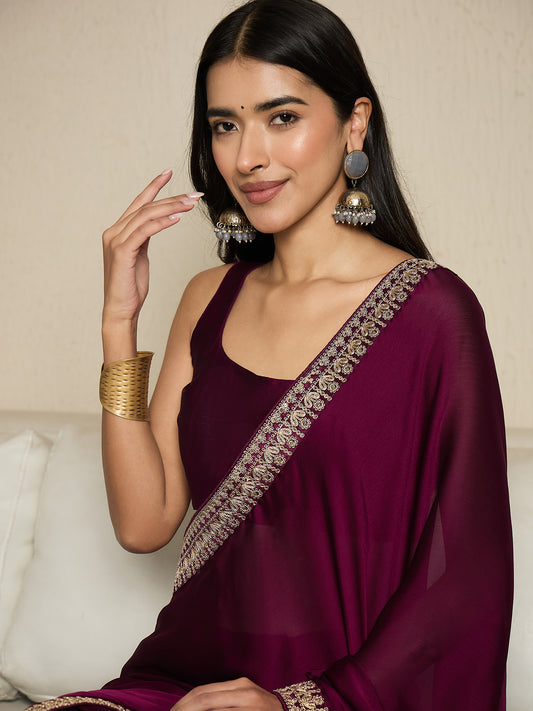 Ready To Wear Magenta Satin Saree