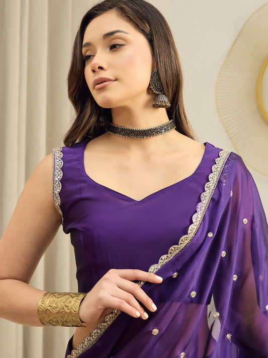 Ready To Wear Purple Georgette Saree