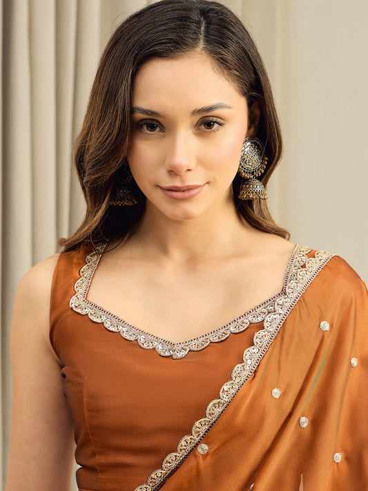 RTW Rust Georgette with Gold Embroidery Saree
