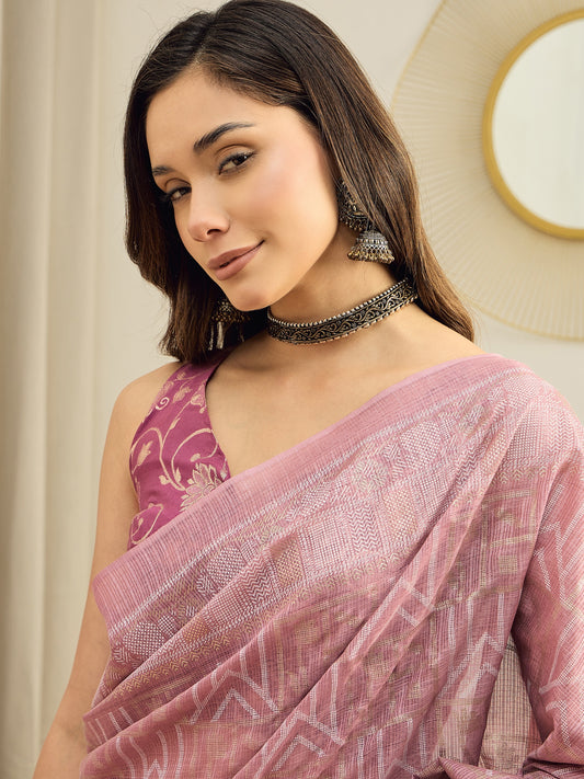 Ready to wear Dusty Mauve Kota Doria Saree