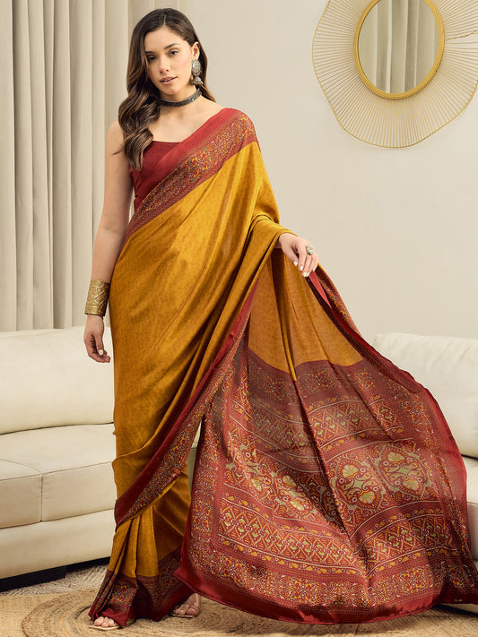 Mustard Yellow Crepe Saree