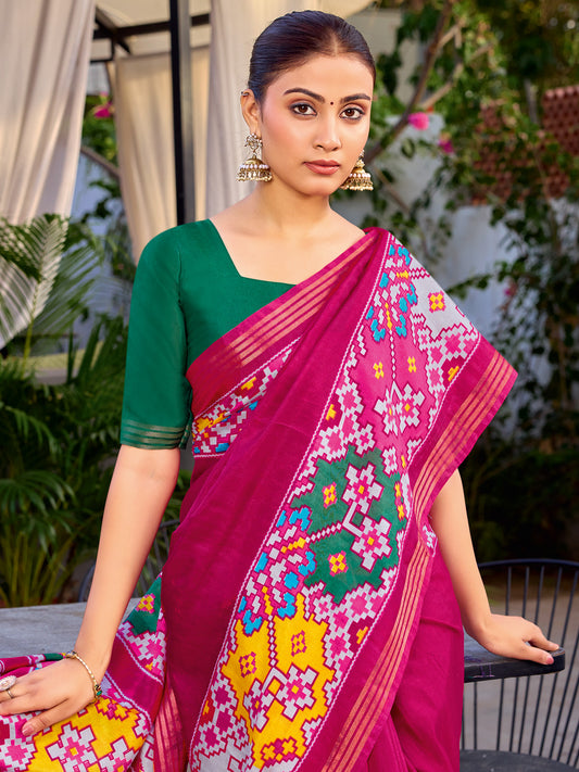 Pink Chanderi Silk Saree