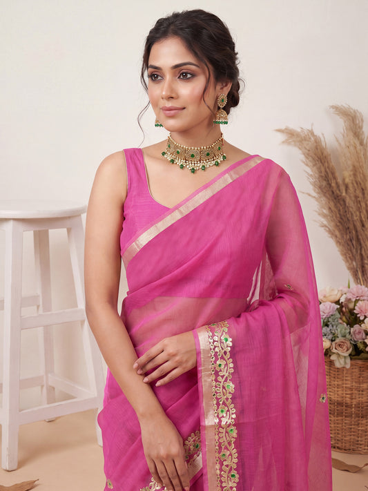Kota Doria Cotton Saree with Gota Patti Border
