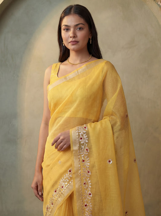 Yellow Tissue Silk Saree
