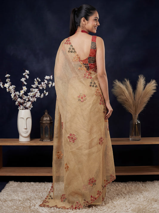 Deep Maroon Tissue Silk Saree with Zari Stripes