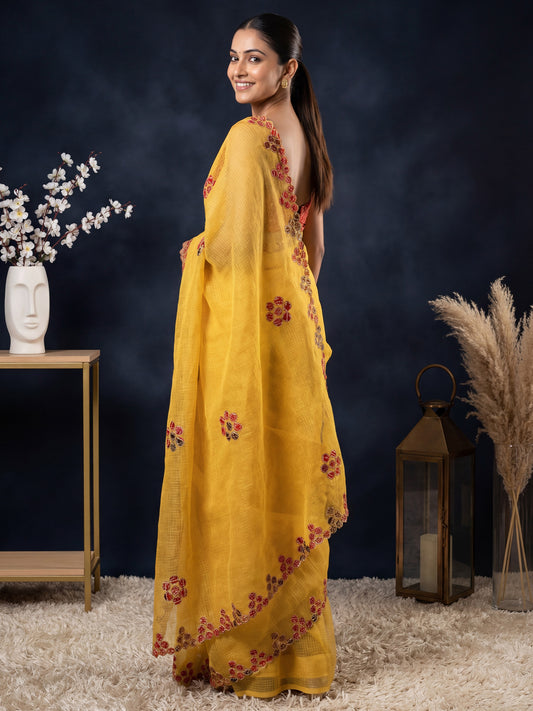 Grey Tissue Silk Saree with Zari Stripes