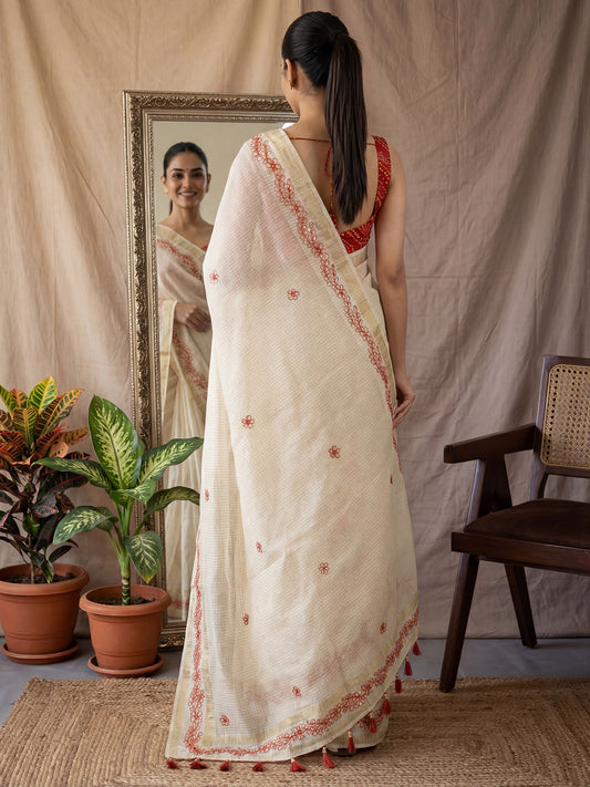 Sea Green Tissue Silk Saree with Zari Stripes