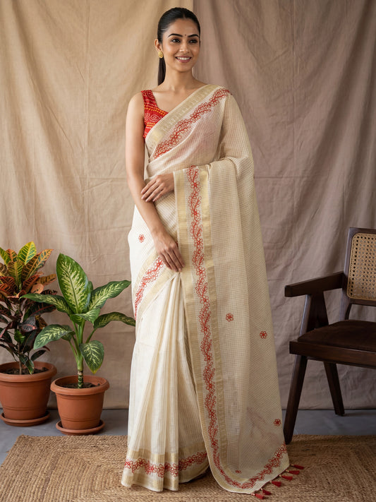Sea Green Tissue Silk Saree with Zari Stripes