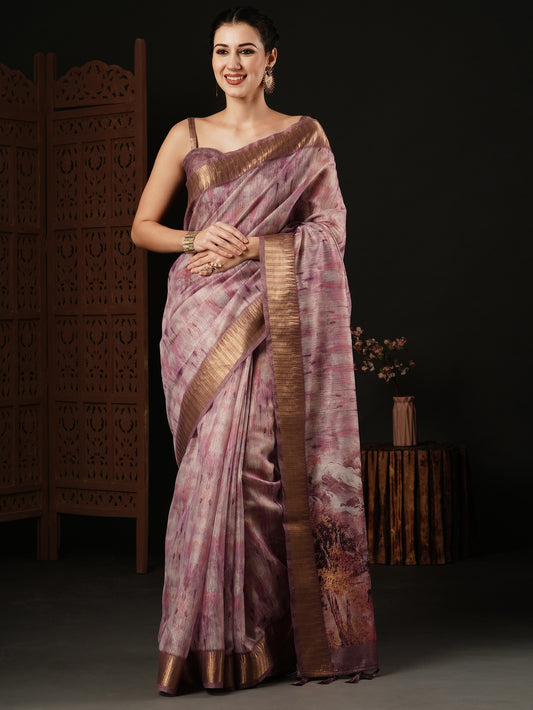 Dusty Rose-Mauve Pure Tissue Silk Saree