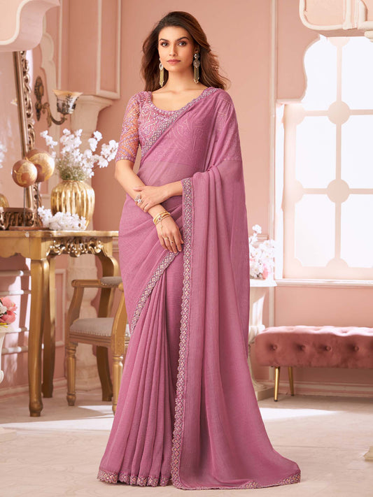 Mauve Pink Georgette Party Wear Saree