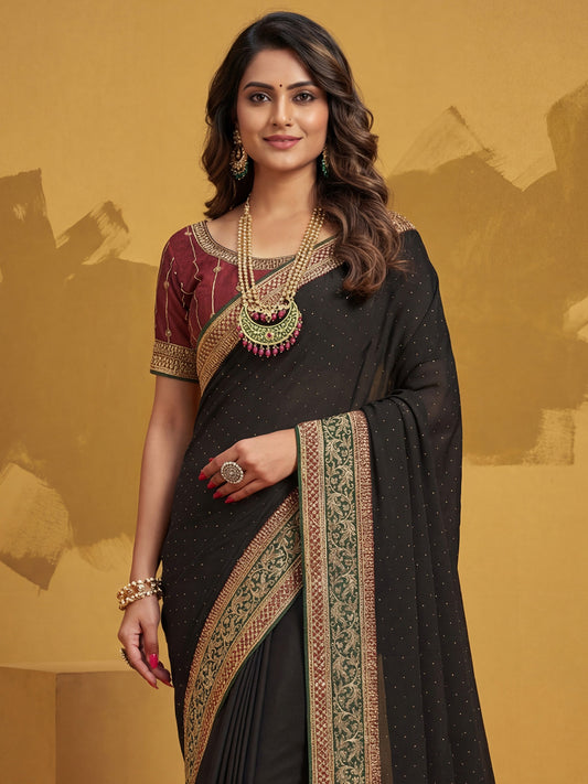 Black Beads and Stone Georgette Saree