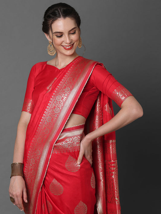 Crimson Red Banarasi Silk Saree