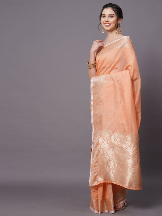 Soft Peach-Salmon Pure Tissue Silk Saree