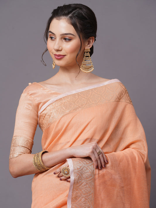 Soft Peach-Salmon Pure Tissue Silk Saree