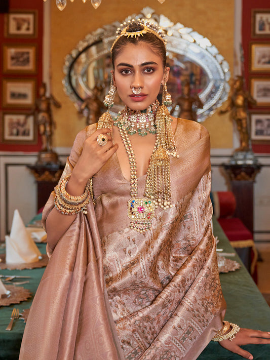 Dusty Rose Banarasi Brocade Silk Saree with Zari Weave