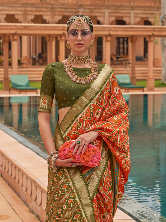 Peach ikkat Style Silk Blend saree