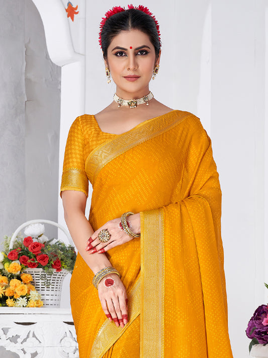 Mustard Yellow Digital Print Silk Blend Saree