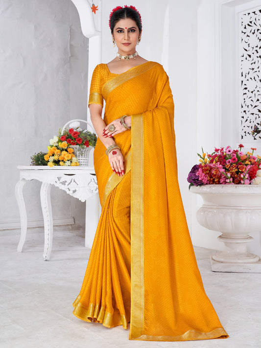 Mustard Yellow Digital Print Silk Blend Saree