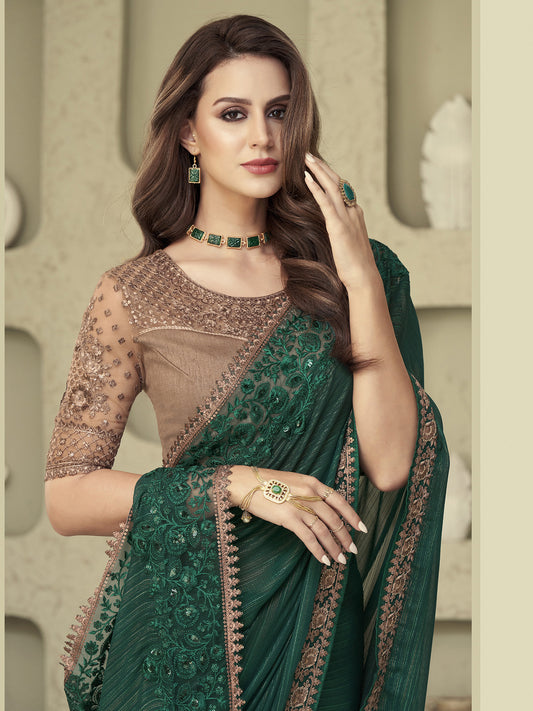 Exquisite Bottle Green Georgette Saree