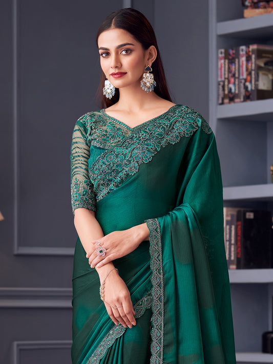Rama Green Chiffon Saree