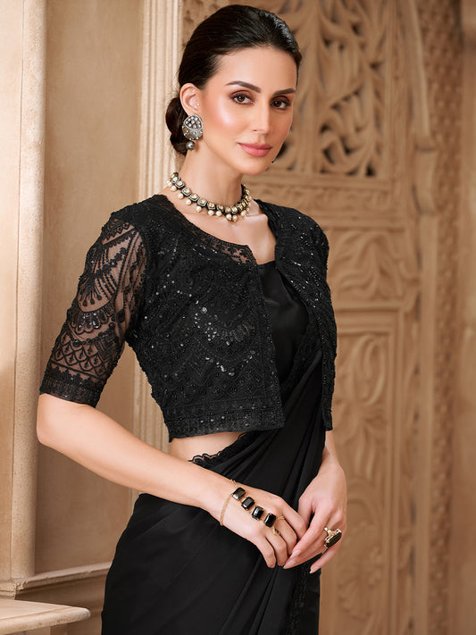 Black Georgette Sequined Border Saree