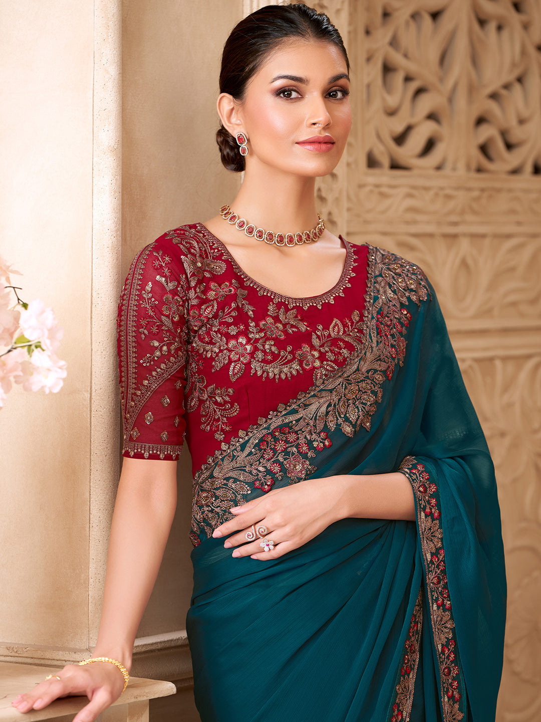 silk party wear saree for unmarried girl
