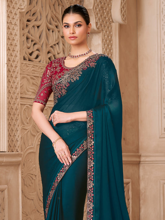 contrast Blouse Saree 